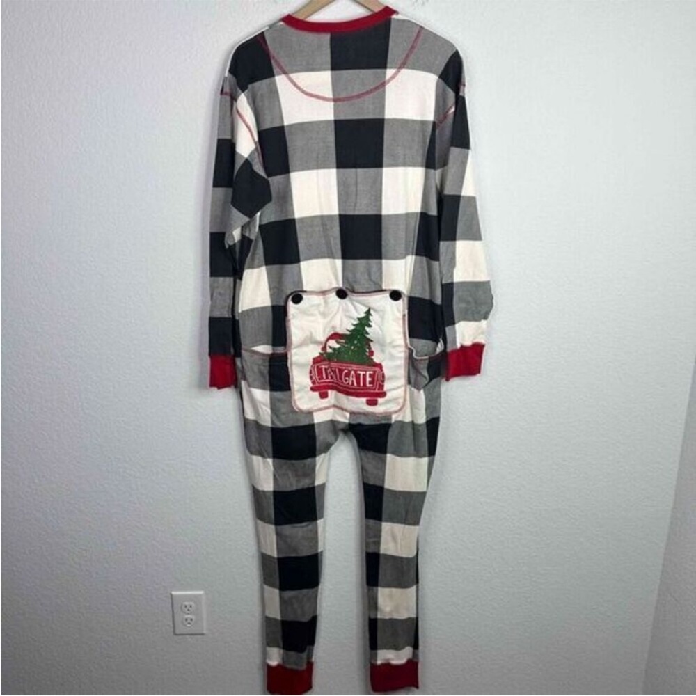 NWT LazyOne Flapjacks Black & White Plaid Onesie Jumpsuit Pajamas - Large